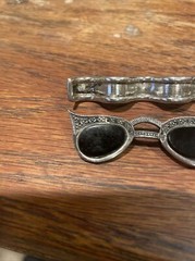 Sterling Cats Eye Sun Glasses Pin + Ribbon Pin Mexico 92.5 Both Well Made