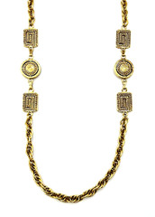 Premier Designs Gold Tone Etruscan Style Greek Key Crystal Necklace 36 in
