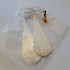 Alpaca Mexican Abalone Teardrop Inlay Dangle Earrings White Enamel