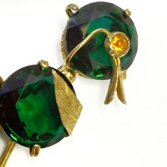 VINTAGE European Duck Bird Brooch Trombone Clasp Green Stone Egg in a Nest Tail