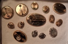 VTG/Antique 14pc Micro Mosaic Jewelry Mix Brooches & Earrings Gold/Silver Toned