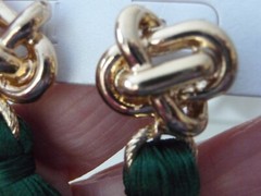 SUGARFIX on CARD GOLD TONE W GREEN THREAD FRINGE AS IS PIERCED EARRINGS #19/2A