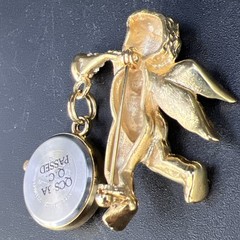 Vintage Revlon 1.5” Cherub Angel Watch Brooch Pin Gold Tone New Battery