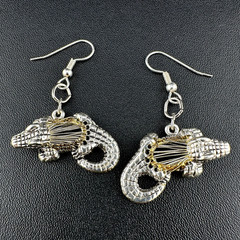 Vintage Pierced Earrings Silver Gold Tone Alligator Crocodile Two Tone Metal