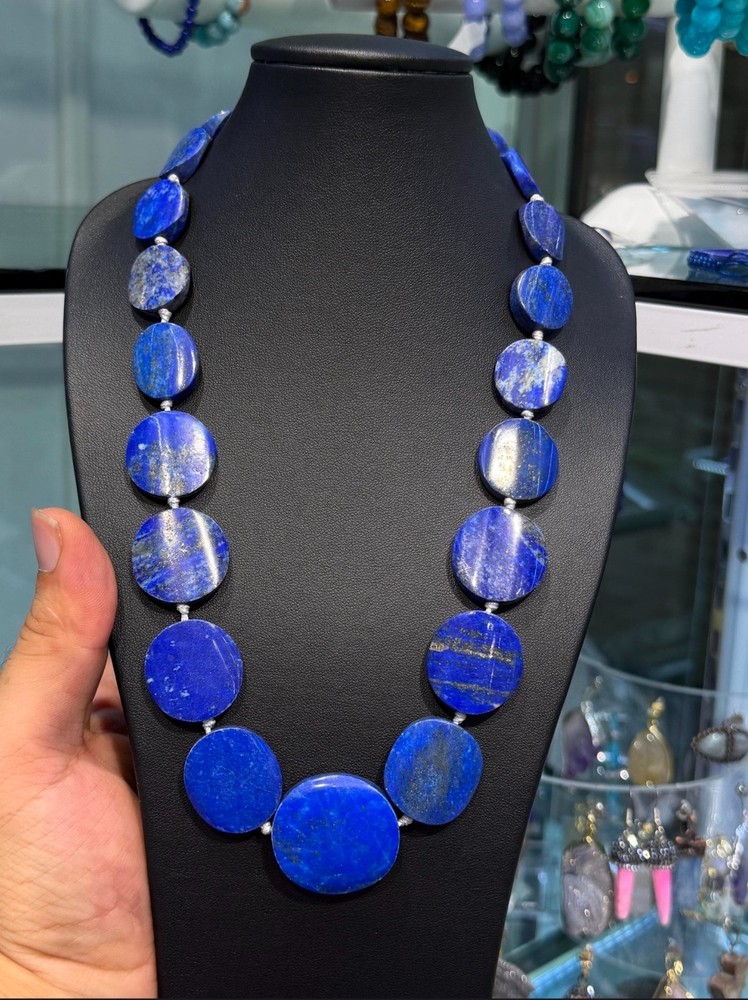 Rare Antique Large Flat Coin Lapis Lazuli Necklace 100% Real Natural