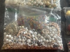 Vintage Jewelry Making Beads Lot Metal Plastic Pearls Pink Wood Miscellaneous