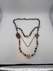Vintage Multi strand Beaded Statement Necklace Acrylic Butterfly Accent READ
