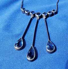 Original STERLING SILVER 925 Deco Modernist Rare Necklace Vintage Sapphire Paste