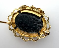 2 Vintage Oval Brooches, 12k GF, LSP Co., JJJ, Dark Green, MTGold Leaf Floral