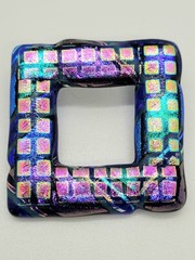 Dichroic Glass Brooch Fused Lampwork Abstract Cobalt Blue Iridescent Open Square
