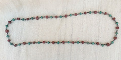 Vintage Tribal Terracotta & Turquoise Green Bead Necklace Long Boho Ethnic Stran