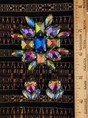 Vintage Watermelon Rhinestone Brooch & Clip on Earrings Prong Set Foil Back