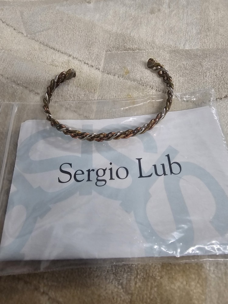Vntg Sergio Lub California Tri Metal 925 Silver Copper Brass Twist Cuff Bracelet