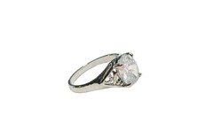 Oval 10mm Cubic Zirconia Solitaire Ring Sz 7 Silver Tone Filigree Engagement EUC