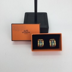 Hermes Vintage Cloisonne’ Luxury Enamel Gold Tone Clip on Earrings