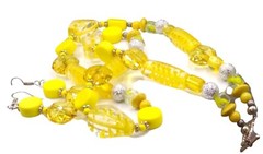 Lemony Yellow Lucite Parure, Cheerful Beads with Unique Pierced Styles on Single