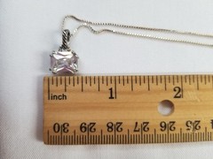 Sterling Silver Emerald Cut AB Crystal Solitaire Pendant Necklace Rope Design