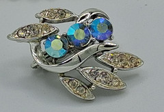 Vintage Francois Bracelet & Clip Earrings Set Silver Tone Blue Iridescent Stones
