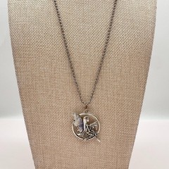 Vintage 90s Silver Tone Enamel Fairy Pendant Necklace Ball Chain Boho Jewelry