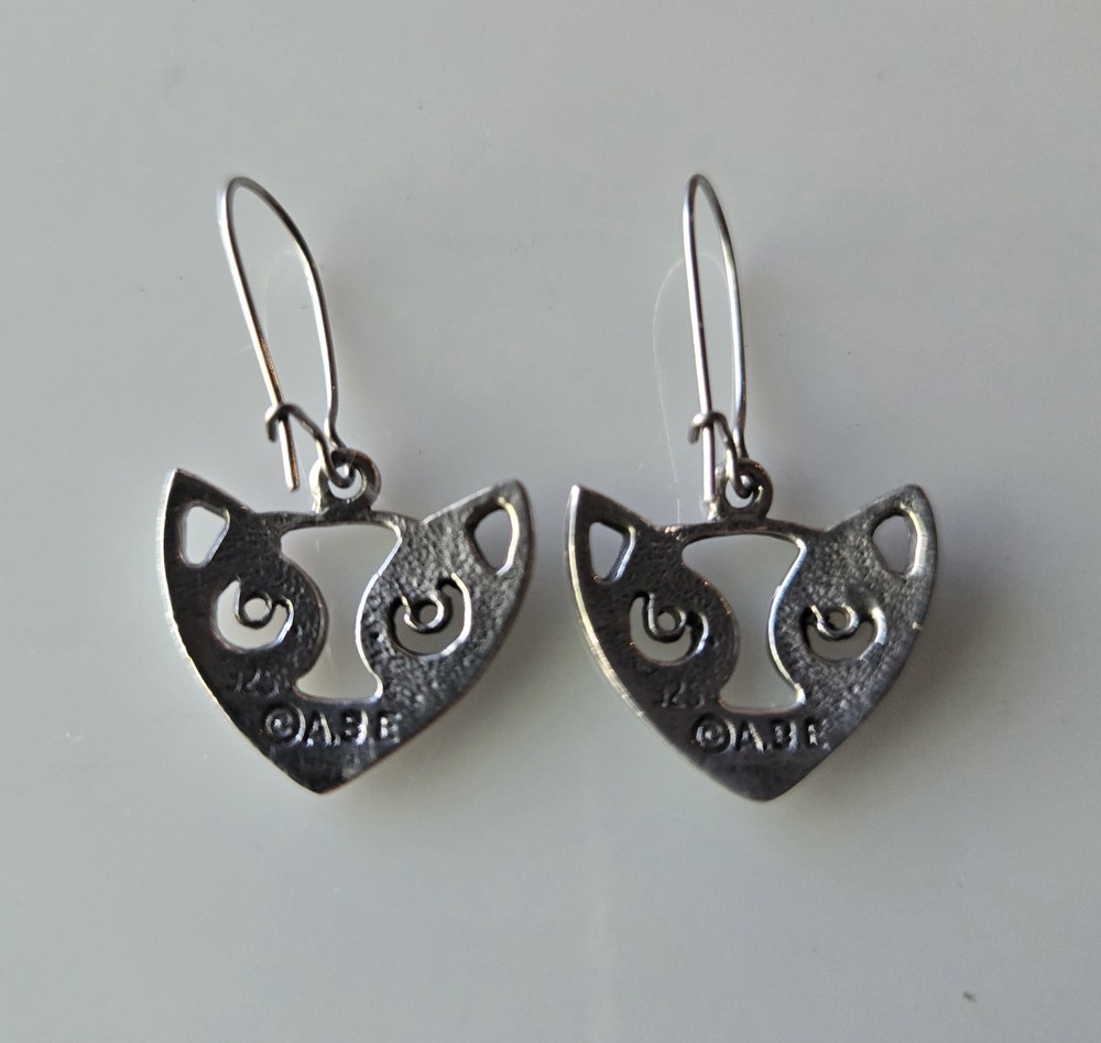 Vintage Sterling Silver Modernist Cat Earrings