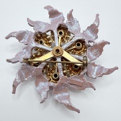 Selini Pearlescent Pink Rhinestone Brooch & Clip-On Earrings AB Crystal Vintage