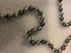 Vintage RMN silver And Gun Metal grey  faux pearl 40” necklace bright beads 