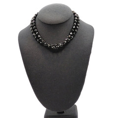 Black Glass Bead Necklace Double Strand West Germany Vintage 1950 1960s 16 Inch