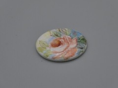 Victorian Pink Rose Flower Cameo Cabochon 30x24mm Oval Hand Painted Porcelain