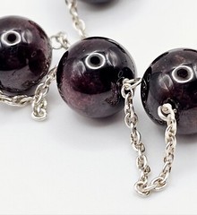 Vintage Sterling Silver Garnet Station Necklace Tin Cup Beaded Polished Natural