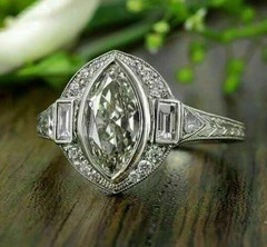 Vintage Art Deco Lab-Created Diamond Milgrain Wedding 14K White Gold Finish Ring