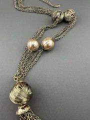 Vintage Tassel Necklace Faux Pearl Beaded Gold Tone Signed Bijoux Terner 21”