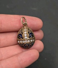 Sterling Silver Gold Vermeil Enamel Rhinestone Russian Mini Egg Charm Pendant