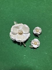 Vintage Flower Brooch And Clip On Earrings Set