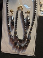 Vtg Hematite Necklace Bracelet Earrings Set Healing Peace Lot Fashion Jewelry