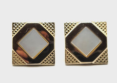 SWANK Gold Tone Square Diamond Shape MOP Abalone Center Vintage Clip On Earrings