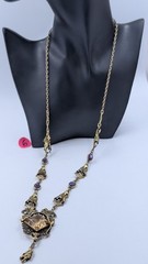 Signed GNS GEORGE STEERE Antique Art Nouveau Jewel TOPAZ GLASS Pendant Necklace