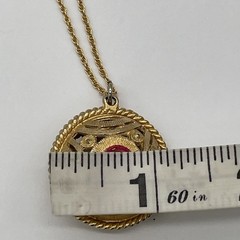 Vintage Unbranded Gold Tone Necklace With Medallion Pendant & Red Stone