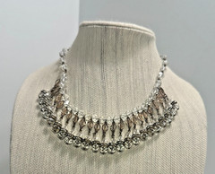 VINTAGE AURORA BOREALIS CRYSTAL RHINESTONE WATERFALL GOLD TONE NECKLACE