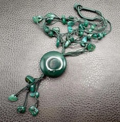 Vintage Asian Green Stone Disk Pendant Hand Knotted Beaded Necklace 24”