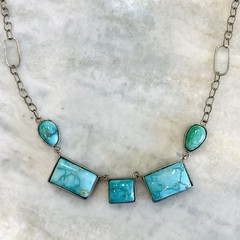 VTG Southwest Turquoise Necklace Sterling Silver Old Pawn Victorian 925 18” WOW