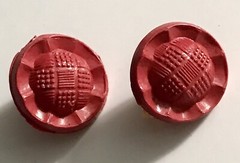 Vintage Red Molded Rubber/Plastic Tension Clip On Button Earrings 1930s/40s