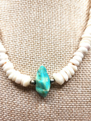 Vtg. ’70s Puka Shell & Turquoise Nugget Necklace 15.5″ Surfer California Hawaii
