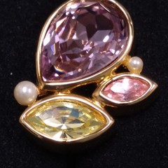 Swarovski Swan Gold Tone Lavender Yellow Pink Crystal Earrings Clip-On