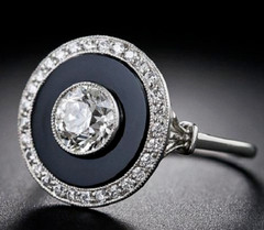 3 CT White Round Cut CZ & Black Onyx Art Deco Antique Wedding Ring In 925 Silver