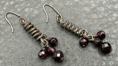 Rare Victorian Sterling Silver Bohemian Red Garnet Corkscrew Dangle Earrings