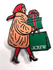 Vintage 90’s J. Crew 4pc Enamel Holiday Shopping Christmas Pin / Brooch Set