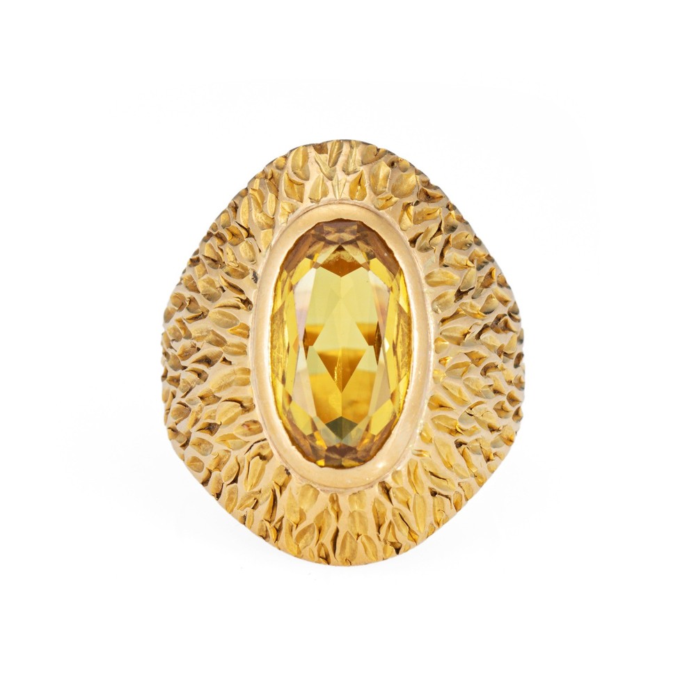 60s Portuguese Citrine Ring 19k Yellow Gold Cocktail Dome Fine Jewelry 7.5