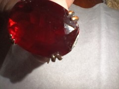 Vintage Silver Ring With Oval Red Stone Size 7/8 Read Description