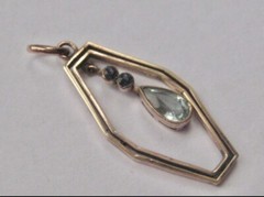 Antique 14kt Rolled Gold Pear Shaped Light Blue Art Glass Pendant Necklace
