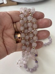 Vintage 14k Yellow Gold Lavender Jade/Rose Quartz Gold Ball Beaded Necklaces Lot